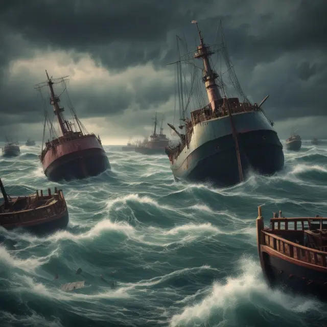 Stormy sea representing debt damaging a ship, which symbolizes a bad credit score