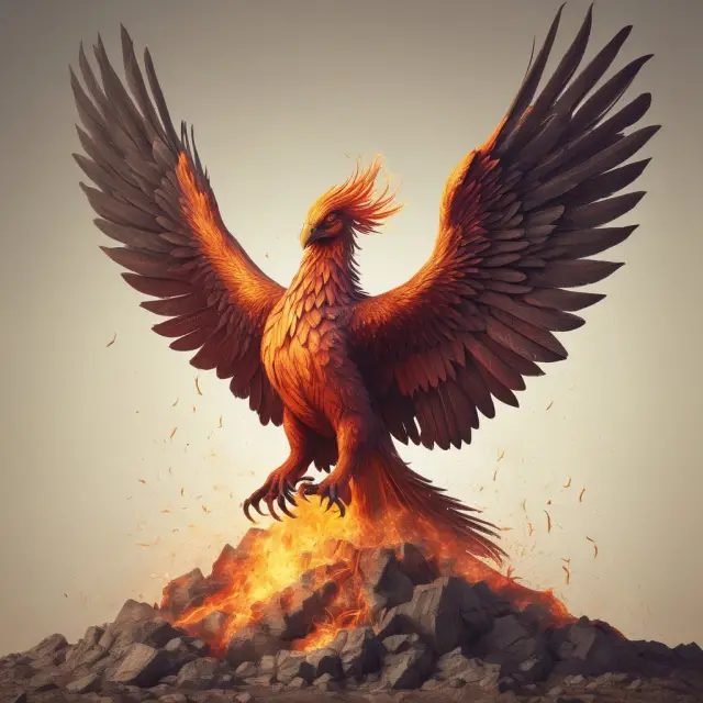 Phoenix bird emerging from financial flames, representing the process of credit score recovery