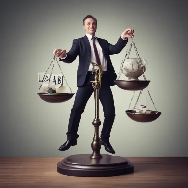 Businessman balances revenue scale with allowance jar for bad debts in accounting