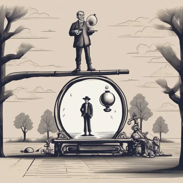 An investor weighing their emotional attachment to underperforming stocks (urn of sunk costs) versus evaluating the fundamentals of these investments (crystal ball).