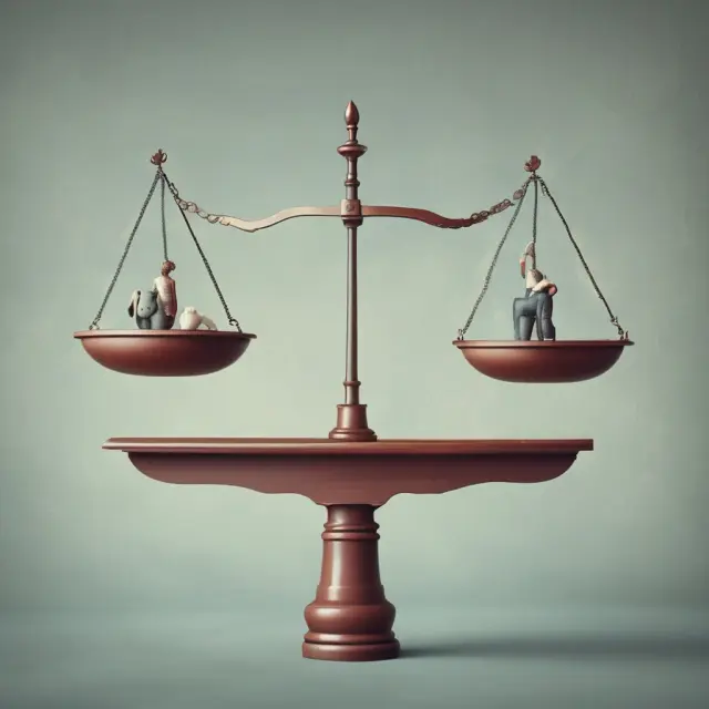 A scale balances freedom (represented by an open door) and jail cells. A bondsman, symbolized by a bridge, connects the two.