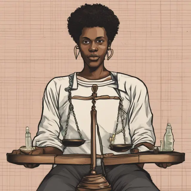 Scales tipping towards a defendant as they reach for freedom with a lower cost bail bond, symbolizing the advantages of the system.