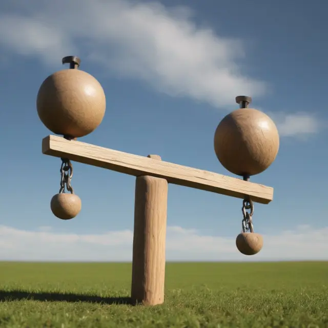 Seesaw with equal parts representing equities (stocks) and bonds in a balanced fund. A symbol of stability and growth.