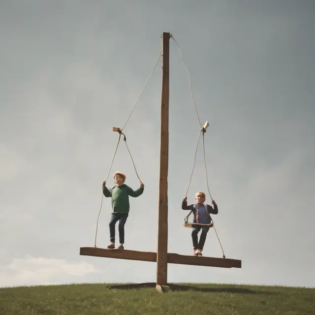 An image of a balanced seesaw with net worth, income, retirement goals, and emotional resilience represented as weights. The seesaw remains stable when all factors are in balance.