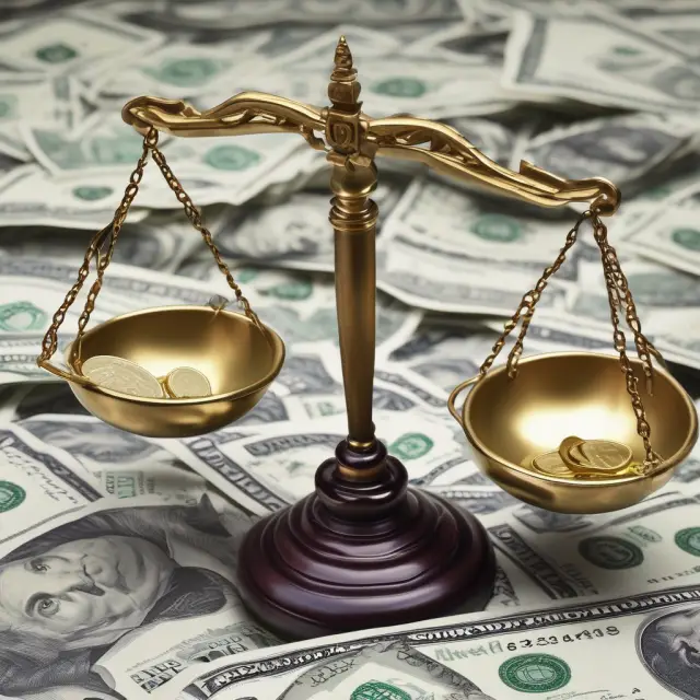 A balance scale with three pans: one filled with stocks (upward trend), another with bonds (downward slope), and the third with cash or cash equivalents (stable).