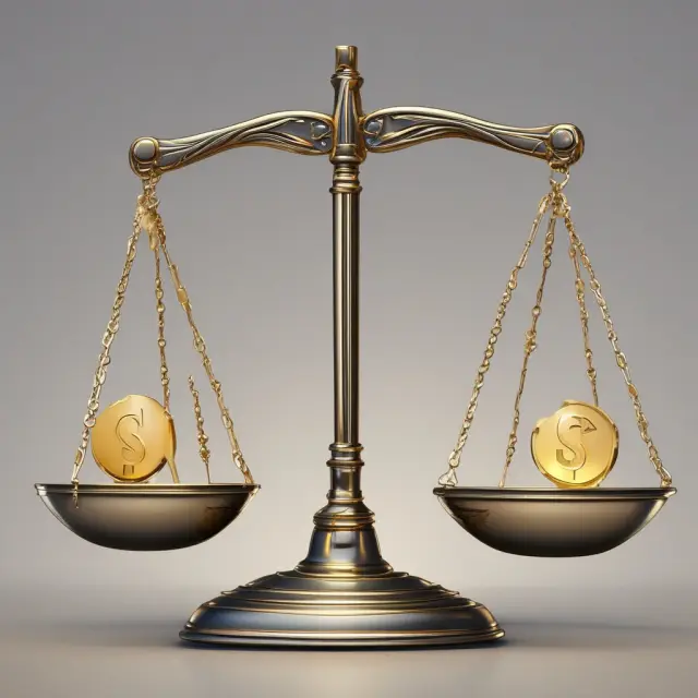 Scales representing the four perspectives - learning & growth, business processes, customers, and finance - of the Balanced Scorecard in perfect harmony.