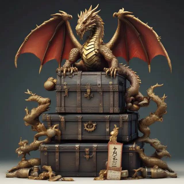 Dragon protecting treasure trove of balanced scorecards, key performance indicators, and financial statements.