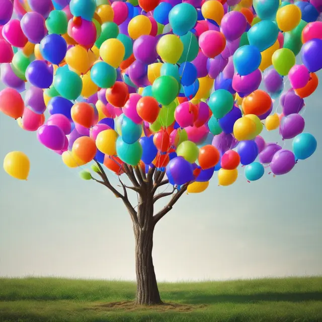 Image of colorful balloons with different sizes representing borrower strategies like refinancing, selling assets, or negotiating extensions. Tree symbolizes the deadline.