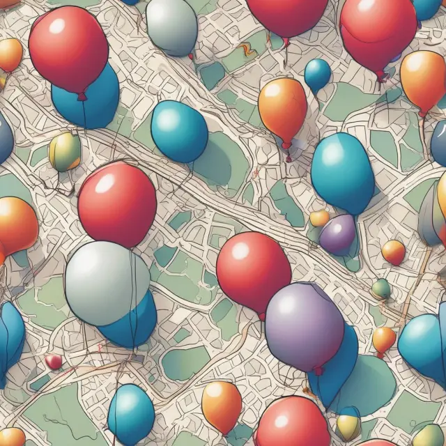 A map filled with balloons symbolizing short-term financing options in real estate, showcasing both flexibility and potential risks.
