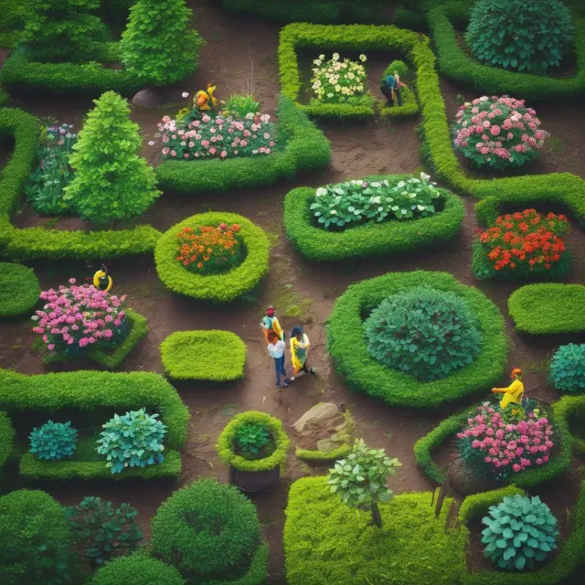 A lush digital garden symbolizing bancassurance partnerships thriving in the challenges and opportunities of the digital age