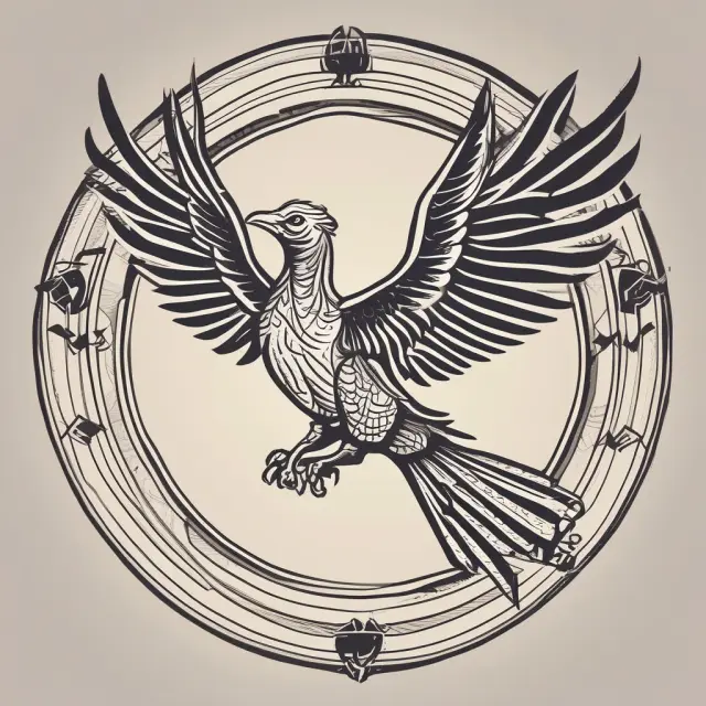 Intertwining bank and insurance symbols, with a phoenix rising above, representing the growth and transformation of bancassurance.