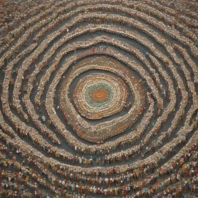 People forming a mosaic as they follow trends and adopt popular beliefs, symbolizing the bandwagon effect