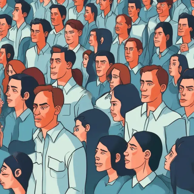 People in a crowd repeating statements, highlighting how repetition can lead to perceived truth and impact investment decisions