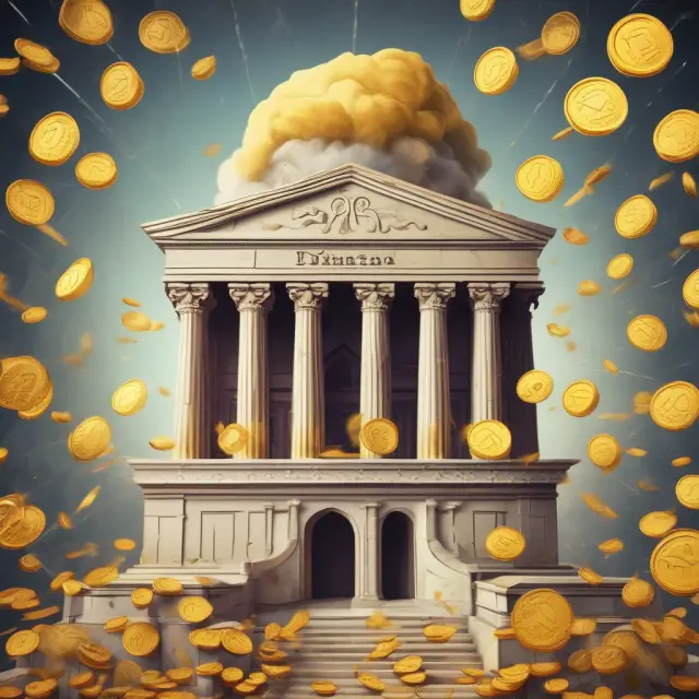 A three-tiered bank structure illustrates interest revenue: Gold coins flow upwards from depositors to borrowers and lenders.