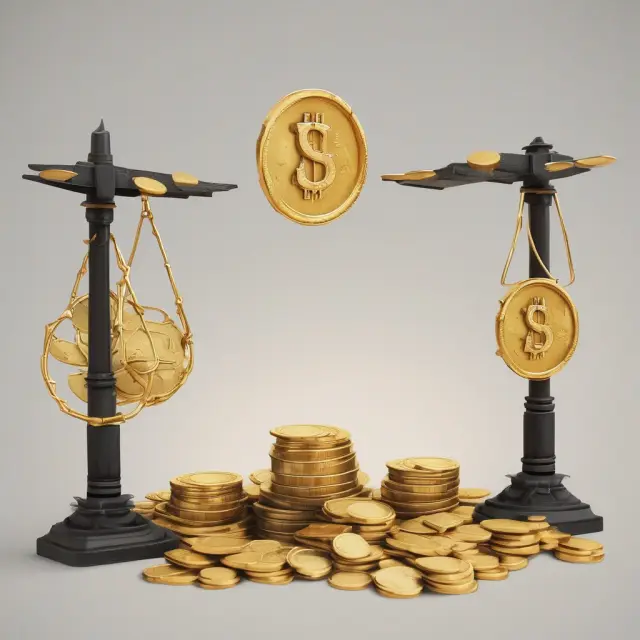 An investor ponders over two stacks of gold coins symbolizing secured bank credit and a pile of credit reports representing unsecured bank credit.