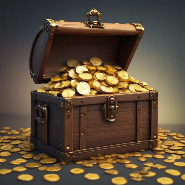 Golden treasure chest generating interest, symbolizing savings accounts