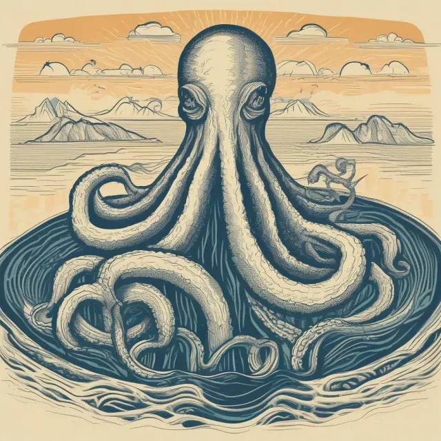 An octopus sitting by a confluence of banking rivers, representing the Bank Identification Number system