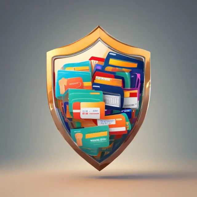 A shield made of interconnected credit cards defends against BIN scams