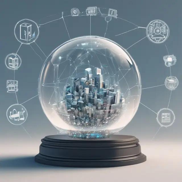 Crystal ball displaying various interconnected bank identification numbers symbolizing emerging trends and advancements in finance technology.