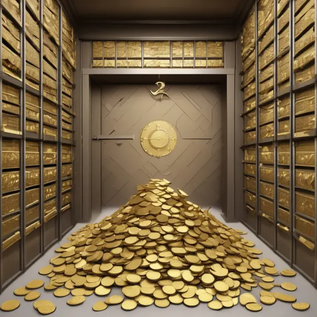 A central bank vault brimming with golden scales, representing the balance between economic stability and monetary policy through bank reserves