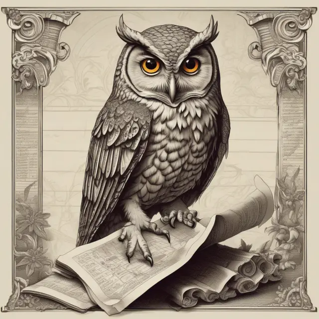 An image of a wise owl examining a lengthy, detailed bank statement scroll to ensure accurate financial management