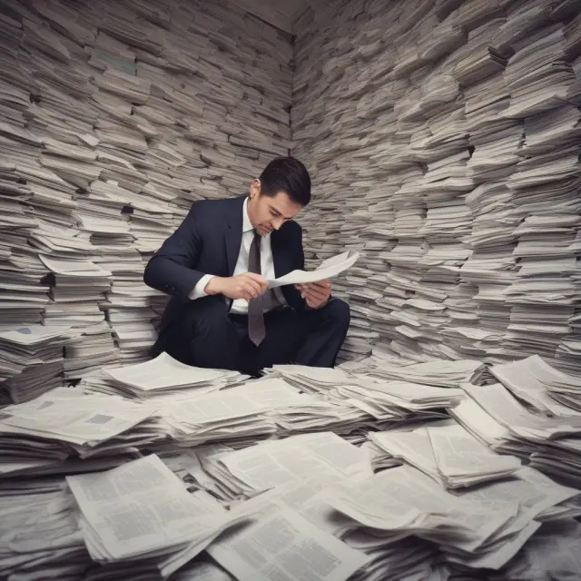 A person carefully reviewing piles of bank statements to identify discrepancies and gain financial insights.