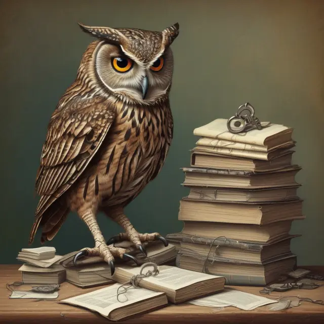 An owl guards a nest filled with bank statements and keys, symbolizing secure financial protection