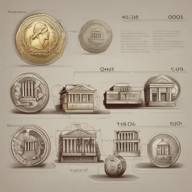 A visual representation of the transformation of coinage through centuries to modern banks, symbolizing their historical role as intermediaries