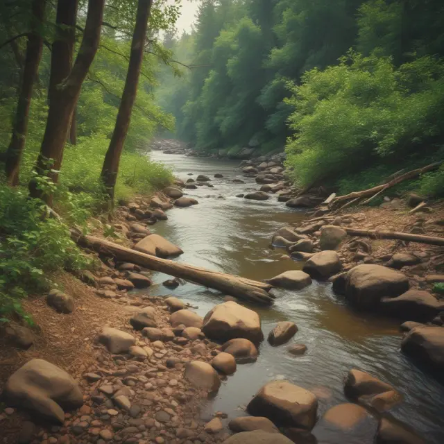 A serene riverbank brimming with diverse bank branches and individuals, symbolizing the importance of checking accounts as a foundation for personal and business financial growth.