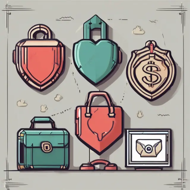 Three banks symbolizing retail, commercial, and investment services: a heart for retail, a shield and scale for commercial, and a briefcase with a dollar sign for investment
