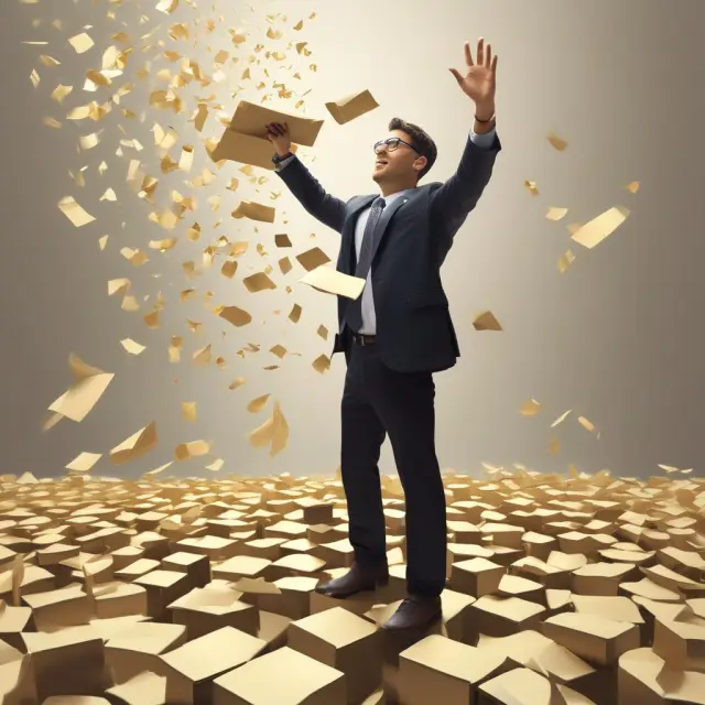 A banker delivering golden confirmation letters to both parties on a sea of transactions, highlighting their essential role in assuring financial capability.