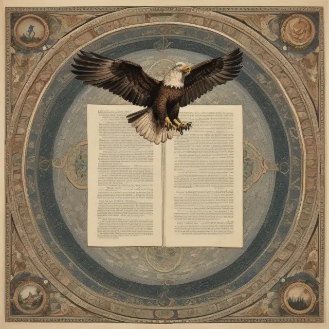 A golden eagle flies over a globe, clutching a parchment with BCL regulations