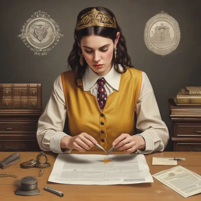 A bank teller meticulously drafts a golden document at their counter, illustrating the issuance of a bank draft.