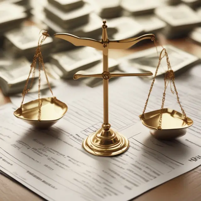 Scales with gold coins from bank statement and paper records balanced, ensuring accurate financial reporting