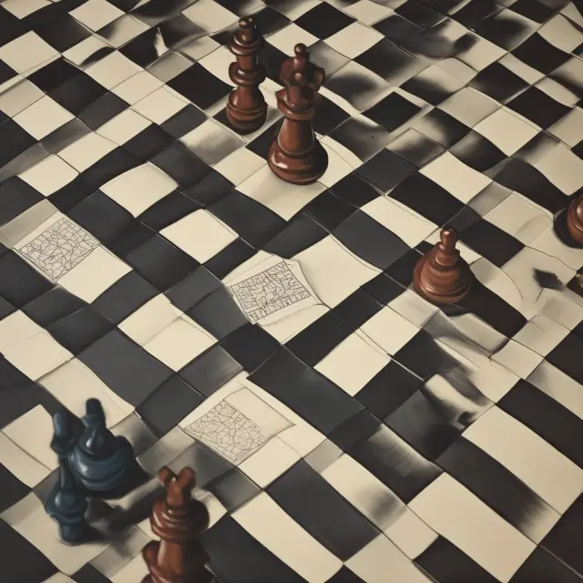 An image of two chessboards: one with bank statements and the other with ledgers merging, indicating successful reconciliation