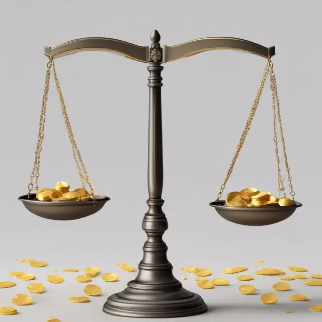 A balanced scale with banner ads represented by gold coins on one side and ad blockers on the other, symbolizing the benefits and challenges of using banner advertising.