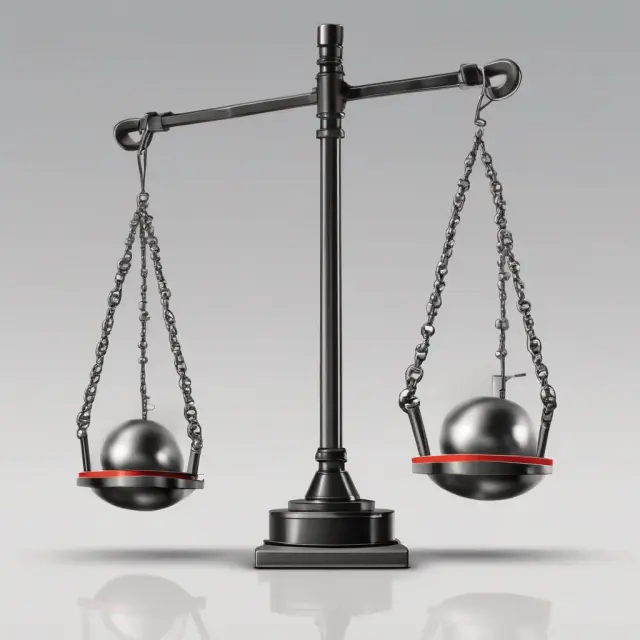 Two balances tips on a see-saw represent short-term and long-term investments in a barbell strategy, illustrating portfolio diversification