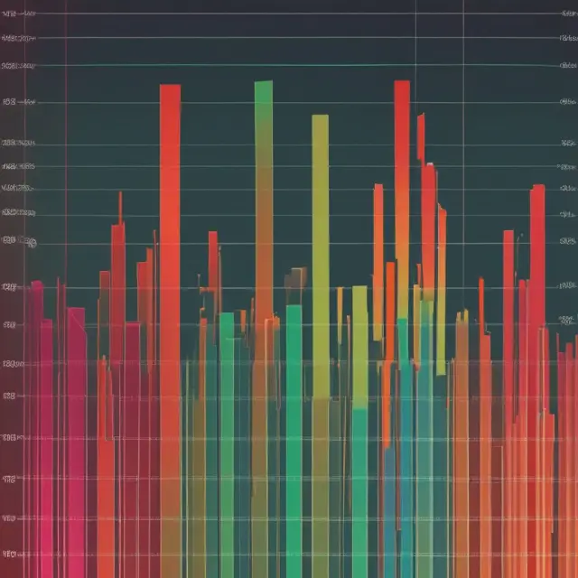 Colorful bar chart showcasing long vertical bars representing volatility in prices