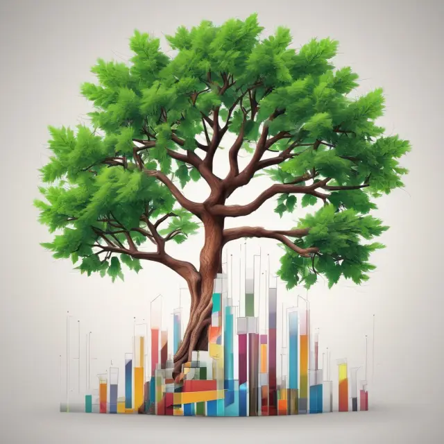 Bar chart tree depicting financial growth through branches representing short and long-term investing