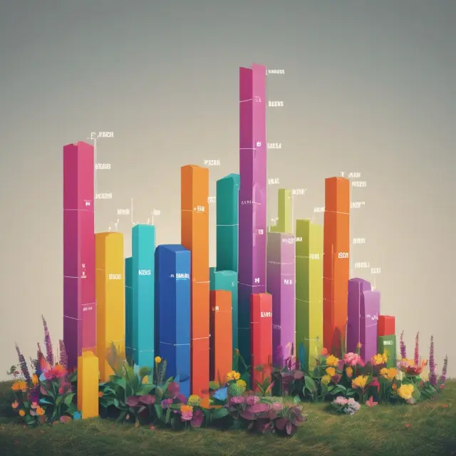Imagery of a meticulously tended garden featuring bar chart plants with colored height variations for price ranges