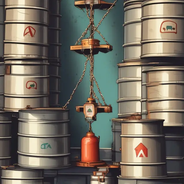 Image of two scales: one with a crude oil barrel and the other with six natural gas containers, symbolizing BOE conversion