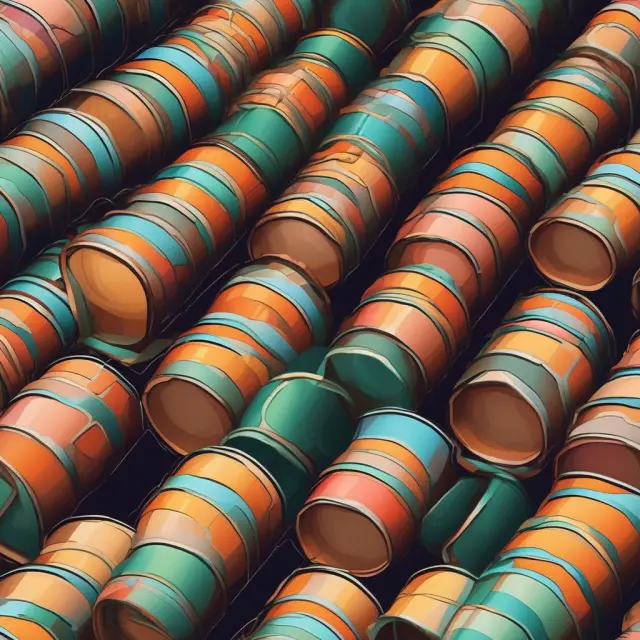A vibrant scene of oil barrels merging with natural gas and coal, symbolizing the diverse hydrocarbons united under the BOE standard