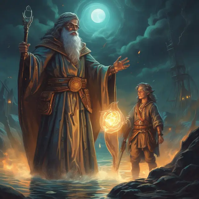 Trader sailing through turbulent markets with a wise mentor guiding barrier option decisions