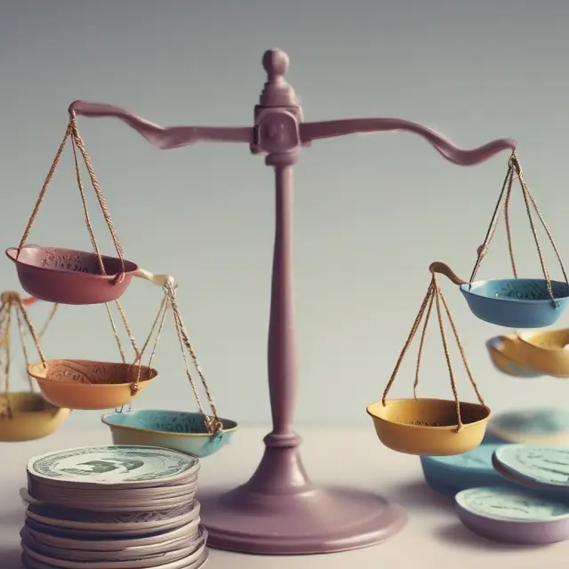 Image of two scales balancing macroeconomic indicators like GDP, employment, and inflation. One scale tipping due to base effect influence on comparisons.