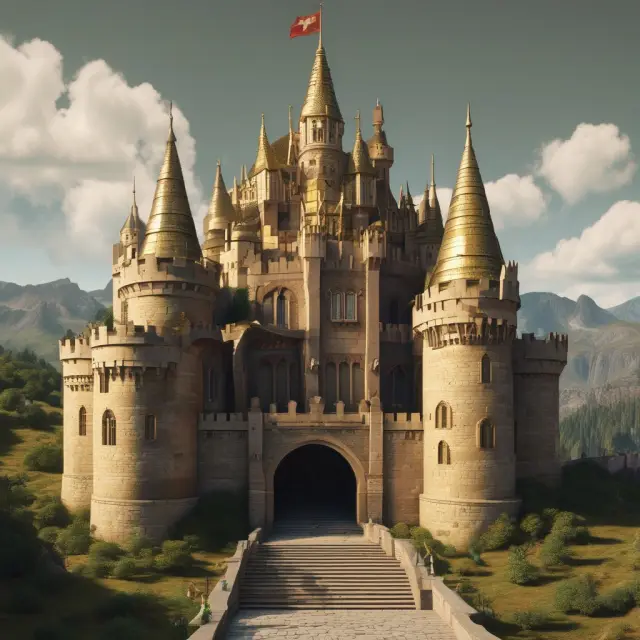 Basel III castle with golden equity blocks and dragon, signifying the importance of sufficient capital for financial stability