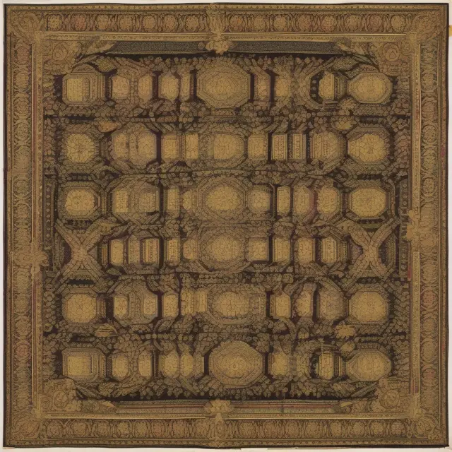 A regulator, symbolizing Basel I, weaving a tapestry of bank stability with gold threads (Tier 1) and silk threads (Tier 2)