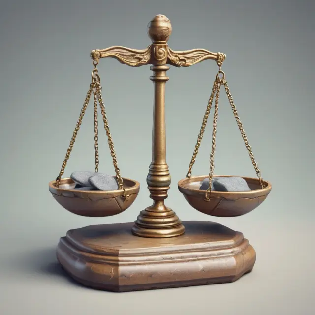 Image of a balance scale holding three stones labeled