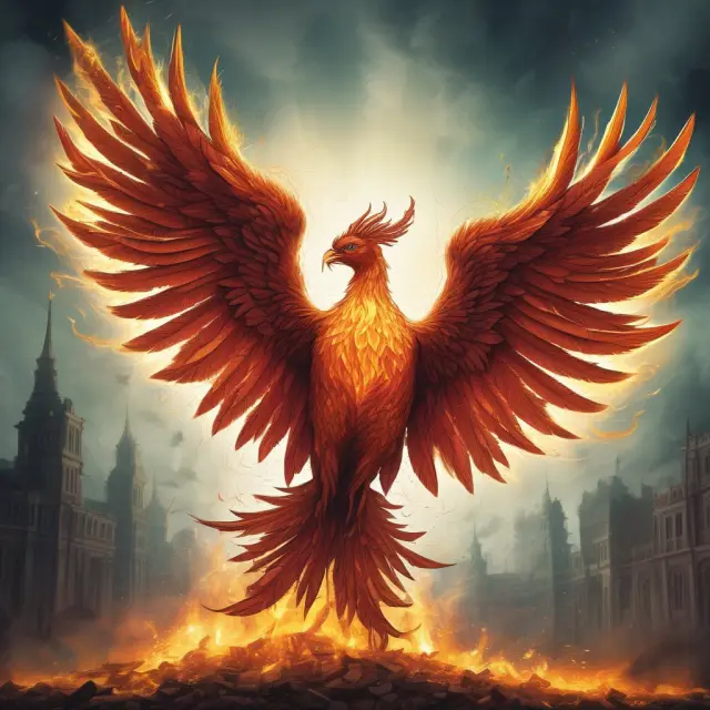 Phoenix rising from financial institutions, symbolizing the transformative impact of the 2007–2008 crisis and Basel III