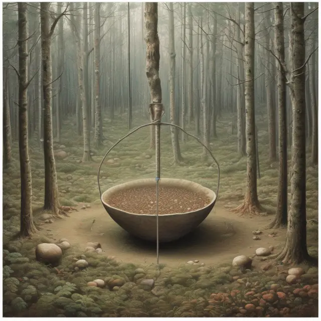 A pendulum swinging between lush greenery symbolizing strong economies, and bare land representing economic downturns, highlighting the impact on the basic materials sector.
