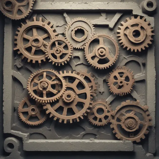 An intricate scene of foundation stones and interconnected gears illustrating the crucial role of basic materials in industries